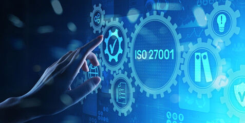 Iso 27001 Standard Standardisation Certification Customer guarantee and satisfaction Business concept on virtual screen.