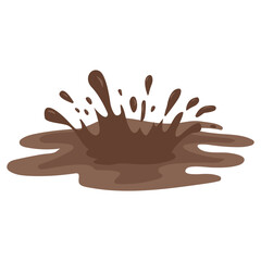 Puddle of mud with splush. Brown liquid stain on white background.Vector illustration