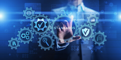 Standard. Quality control. ISO certification, assurance and guarantee. Internet business technology...
