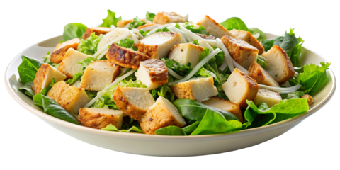 Fresh Caesar Salad: Grilled Chicken, Croutons, Parmesan on Isolated Background