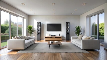 Immersive Sound in a Modern Minimalist Living Room  Generative AI