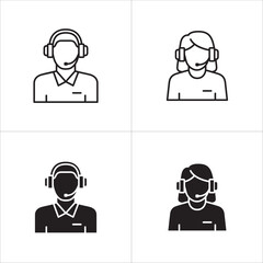 Customer service and support icon set. Help and support call icons. Entrepreneur symbol. Vector icon illustration. Contain symbol of Live chat, female or male receptionist and operator.