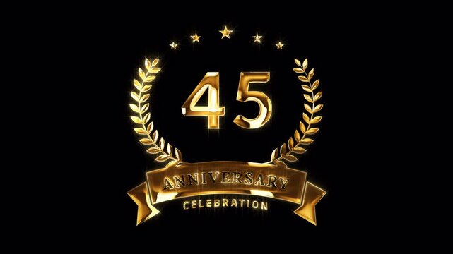 45th Anniversary Celebration. Happy 45 Years Anniversary Animation in Gold Color on the Transparent Background, Alpha Channel. Great for greetings, celebrations, events, and gifts.