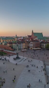 Warsaw Poland time lapse city skyline at Praga Footbridge and old town