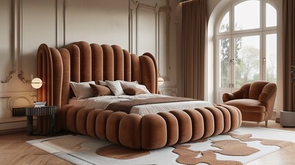 Luxurious Modern Bedroom with a Unique Bed Design
