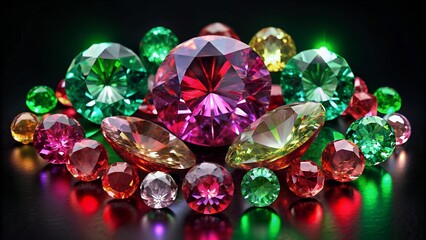 Fototapeta premium A Symphony of Sparkles: A Cluster of Multicolored Diamonds Set Against a Transparent Background AI Generated