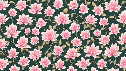 Obraz premium Vintage floral wallpaper: ornate pattern with antique roses and leaves, illustrated in elegant pink tones for spring and summer decor