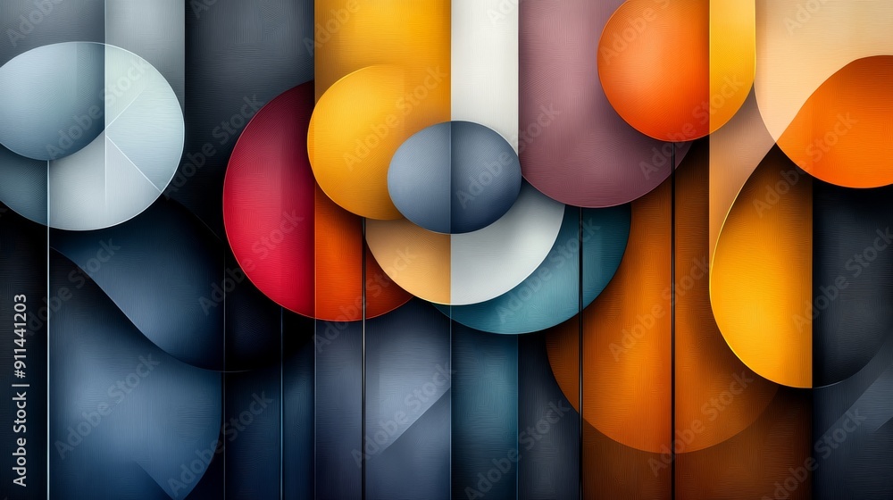 Poster abstract geometric background with colorful circles and stripes.