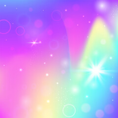 Fototapeta premium Kawaii Hologram. Pink Fairy Pattern. Princess Gradient. Holographic Magical Mesh. Purple Mystical Background. Lilac Colorful Invitation. Magic Backdrop. Stars Kawaii Hologram.
