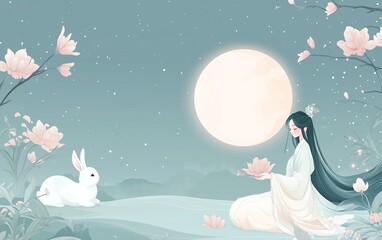 Mid-Autumn Festival Chang'e and Jade Rabbit,created with Generative AI tecnology.