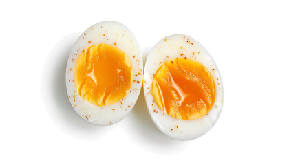 half boiled egg isolated on white background. Top view.