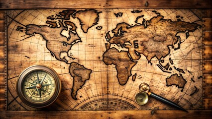 Obraz premium A Journey Through Time: An Antique World Map Unveiled Generative AI