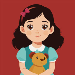 Illustration of a girl with a teddy bear. Vector illustration of a girl and a brown teddy bear