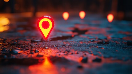 Illuminated Map with Location Pin Highlighting Key Spots: Navigating Through Urban Landscapes