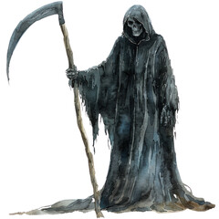 A skeleton is holding a long stick and appears to be a ghost