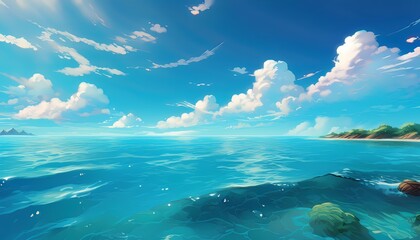 Obraz premium Beautiful blue sea and sky with clouds