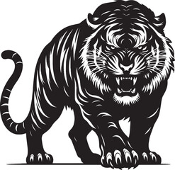 Angry tiger roar Silhouette isolated on white background Minimalist tiger vector shape icon