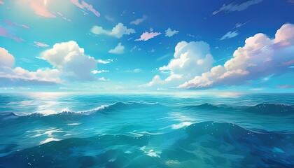 Fototapeta premium Beautiful blue sea and sky with clouds