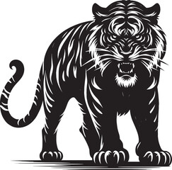 Angry tiger roar Silhouette isolated on white background Minimalist tiger vector shape icon