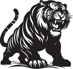 Angry tiger roar Silhouette isolated on white background Minimalist tiger vector shape icon