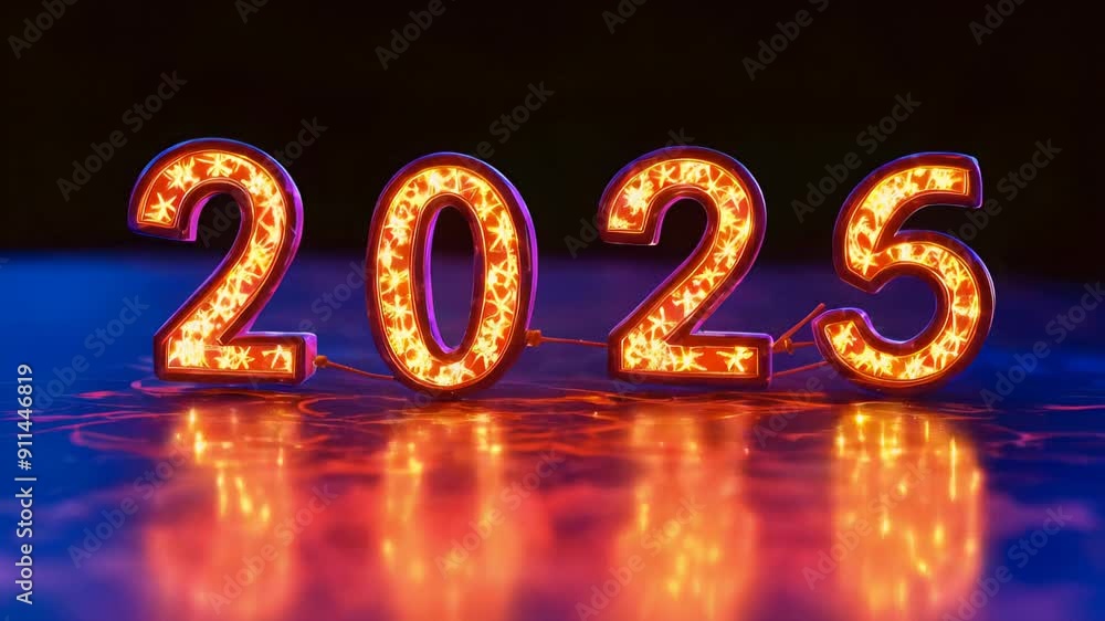 Poster the vibrant display of illuminated numbers marks the arrival of 2025, setting a festive mood for new