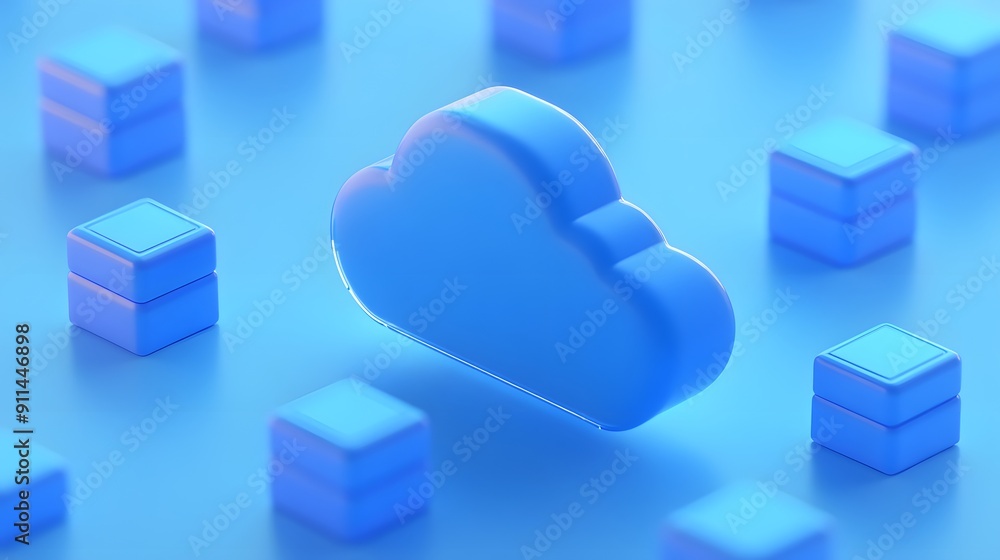 Aufkleber 3d cloud computing icon surrounded by cubes in a blue futuristic digital environment representing da