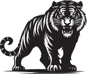 Angry tiger roar Silhouette isolated on white background Minimalist tiger vector shape icon
