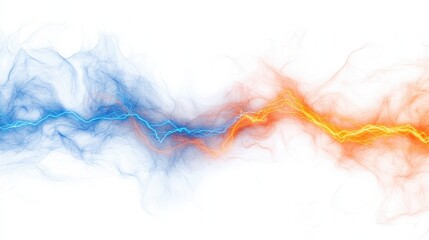 Orange blue electric lightning isolated on white background. 