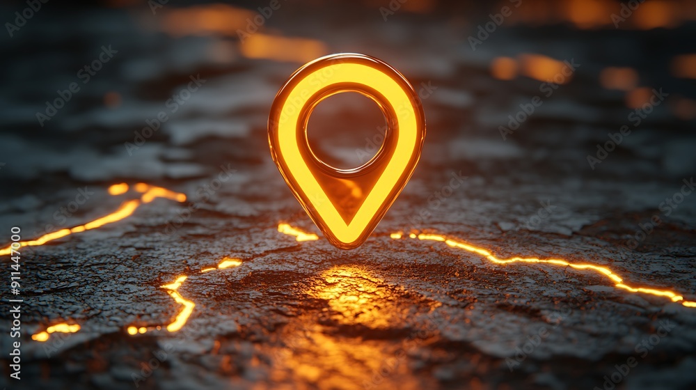 Poster illuminated map with location pin highlighting key spots: navigating through urban landscapes