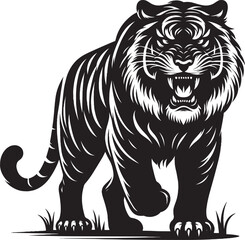 Angry tiger roar Silhouette isolated on white background Minimalist tiger vector shape icon