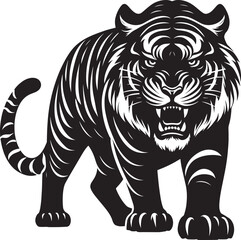 Angry tiger roar Silhouette isolated on white background Minimalist tiger vector shape icon