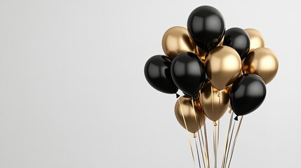 Elegant black and gold balloons against a plain background, perfect for creating celebratory banners and invitations.
