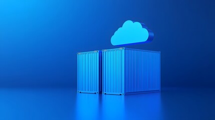 Obraz premium 3D illustration of a blue shipping container with a cloud above, representing cloud storage and data management in a modern technology context.