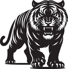 Angry tiger roar Silhouette isolated on white background Minimalist tiger vector shape icon
