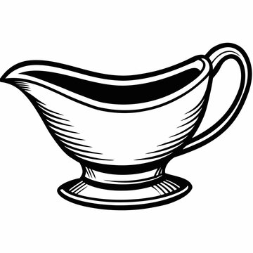 recommend clip art: Black and white illustration depicting a gravy boat