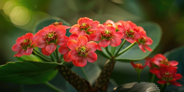 Euphorbia milli also known as the Crown of Thorns or Christ Plant with vibrant red blossoms