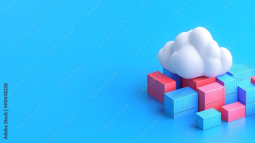 Aufkleber 3d illustration of a cloud above colorful blocks representing cloud computing and online data storag