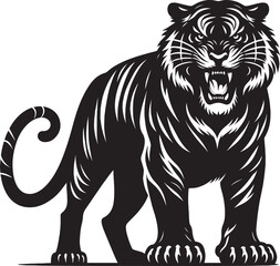 Angry tiger roar Silhouette isolated on white background Minimalist tiger vector shape icon