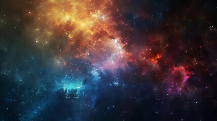 Naklejka premium A mesmerizing depiction of a colorful nebula with swirling clouds of cosmic dust and twinkling stars.