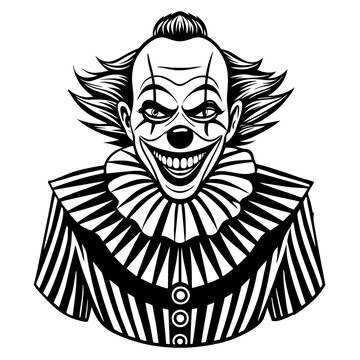 recommend clip art: Creepy Clown Illustration in Black and White