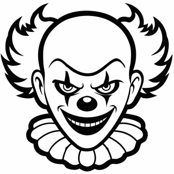 recommend clip art: Evil Clown Face Illustration in Black and White