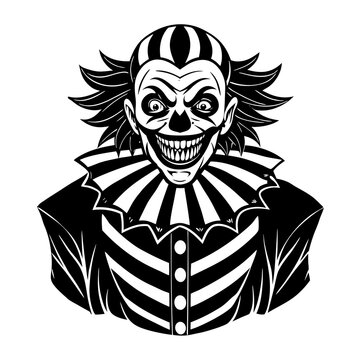 recommend clip art: Scary Clown Illustration with Striped Costume
