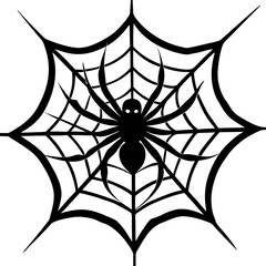 Obraz premium Black illustration of a spider on a web