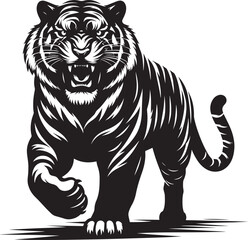 Angry tiger roar Silhouette isolated on white background Minimalist tiger vector shape icon