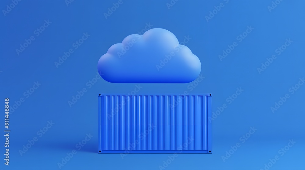 Aufkleber 3d illustration of a cloud container concept with a blue cloud floating above a blue container on a 