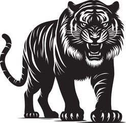 Fototapeta premium Angry tiger roar Silhouette isolated on white background Minimalist tiger vector shape icon