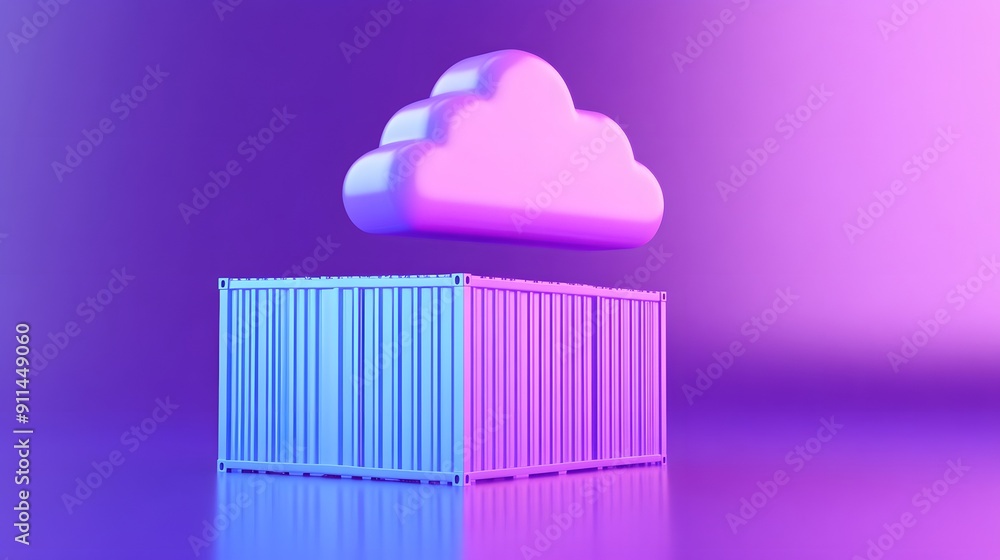 Aufkleber 3d illustration of a cloud hovering above a container, symbolizing cloud computing and data storage 
