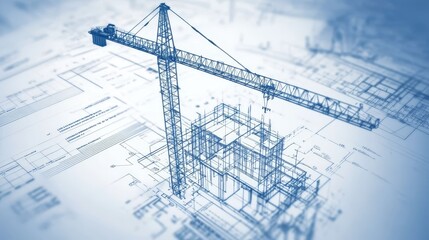 Detailed blueprint of a construction site, highlighting the process of building architecture and engineering planning in a modern context.