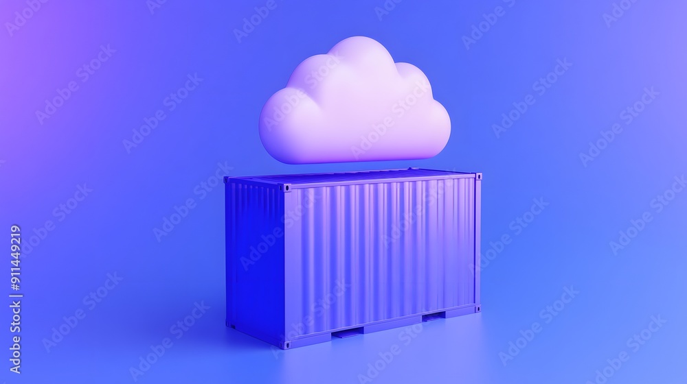 Poster 3d illustration of a cloud hovering over a shipping container, symbolizing cloud computing and data 