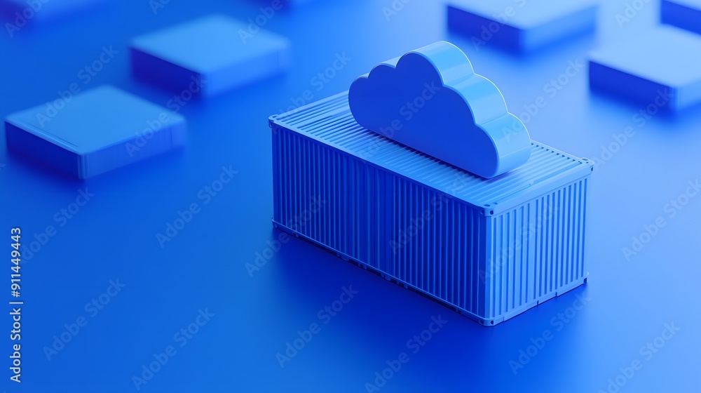 Aufkleber 3d illustration of a cloud on a shipping container representing cloud storage and technology. blue b